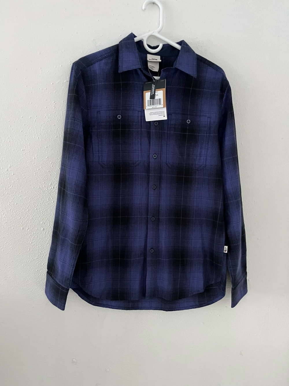 The North Face Men's Navy and Black Plaid Button-Down Shirt